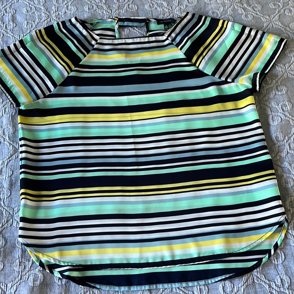Silky Striped Short Sleeve Blouse - The Limited - Size Medium